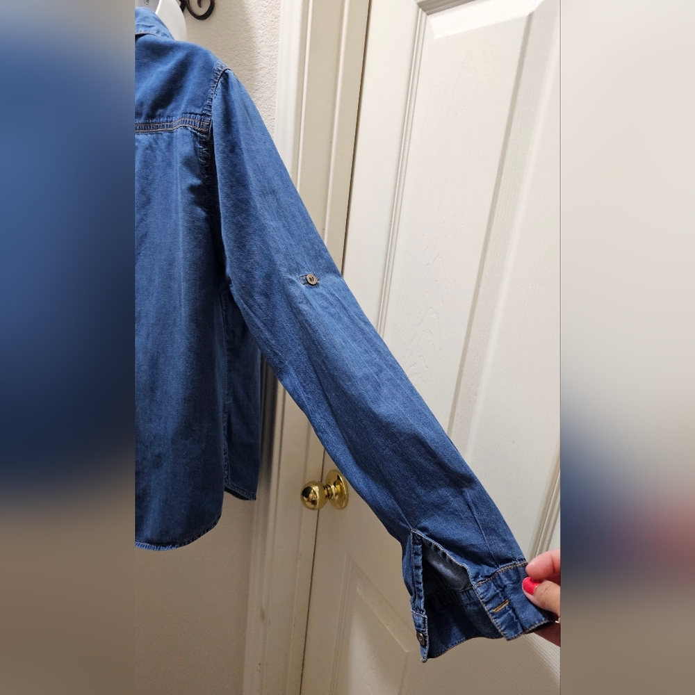 Fashion Web Casual Denim Long Sleeve Shirt With Rollup Tabs Size XL EUC - Picture 10 of 16